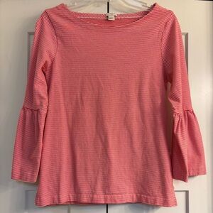 J.Crew Red White Striped Bell Sleeve Top Women’s Size S Boat Neck Long Sleeve